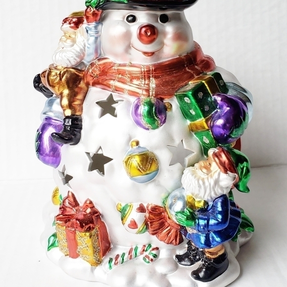 VINTAGE‎ Large Glass Hand Painted Snowman Tea Light Holder - Picture 12 of 12